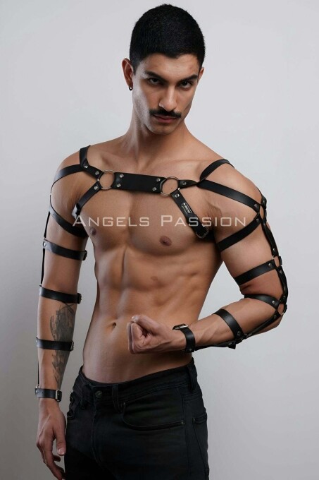 Men's Leather Arm and Chest Harness for Fancy Wear - 3