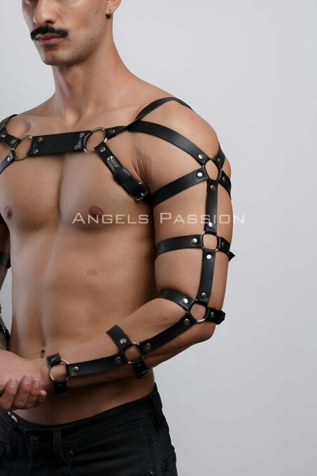 Men's Leather Arm and Chest Harness for Fancy Wear - 5