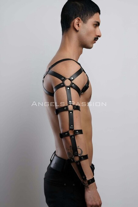 Men's Leather Arm and Chest Harness for Fancy Wear - 6