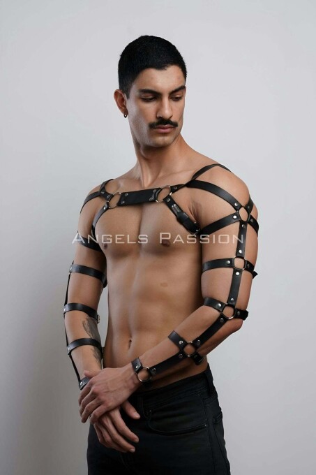 Men's Leather Arm and Chest Harness for Fancy Wear - 7