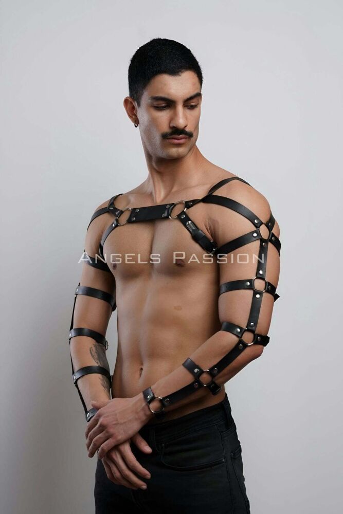 Men's Leather Arm and Chest Harness for Fancy Wear - 7