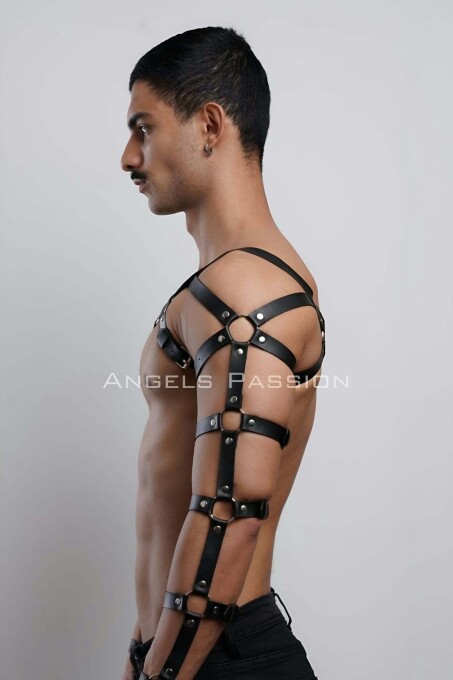 Men's Leather Arm and Chest Harness for Fancy Wear - 8