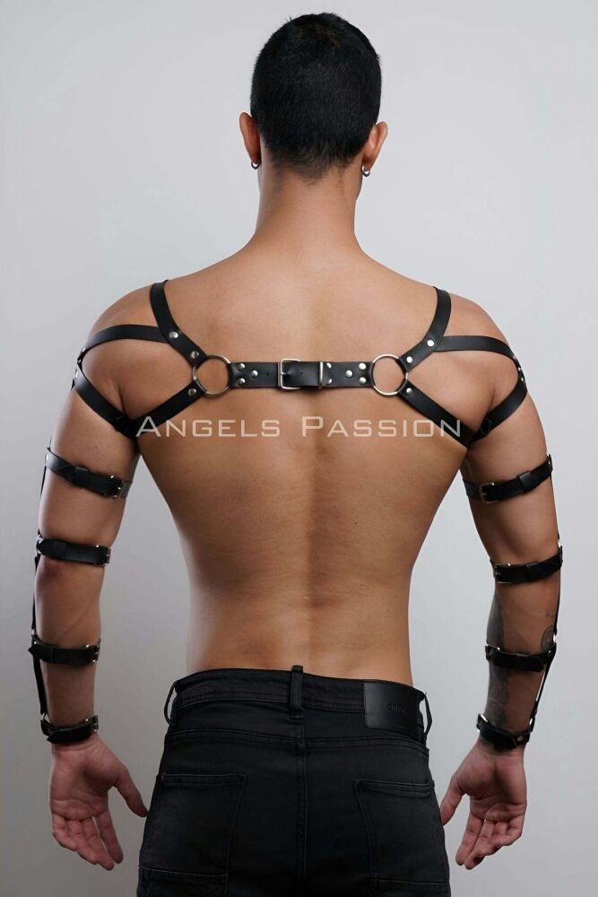 Men's Leather Arm and Chest Harness for Fancy Wear - 9