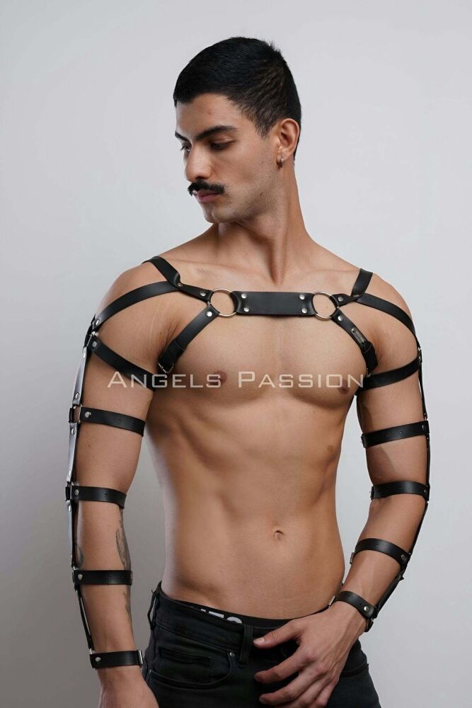 Men's Leather Arm and Chest Harness for Fancy Wear - 10