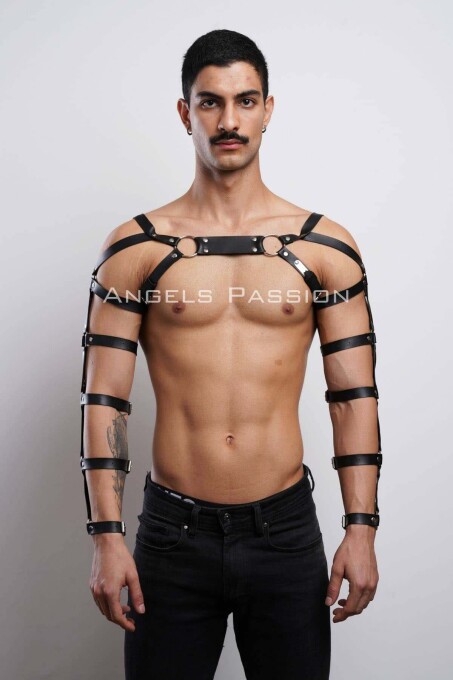 Men's Leather Arm and Chest Harness - 1