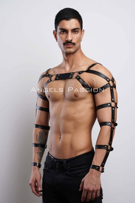 Men's Leather Arm and Chest Harness - 3