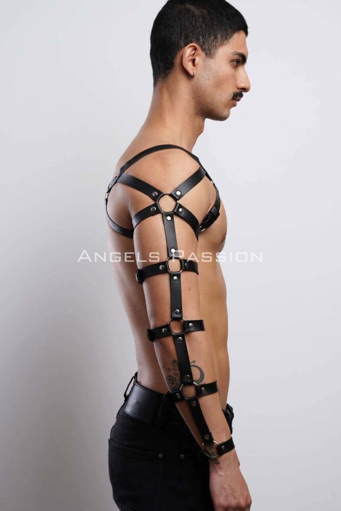 Men's Leather Arm and Chest Harness - 6