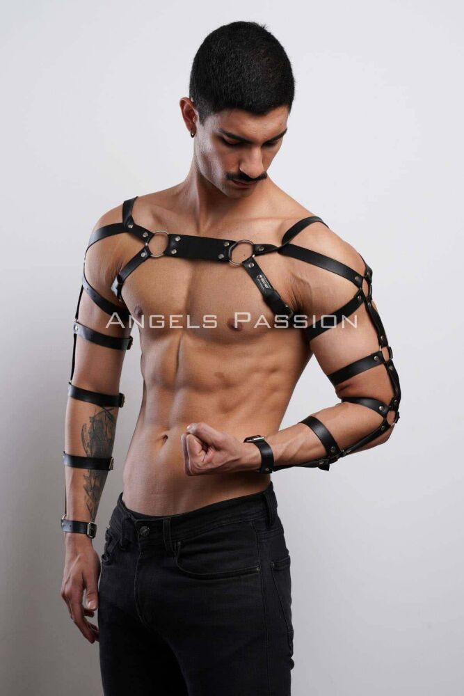 Men's Leather Arm and Chest Harness - 8