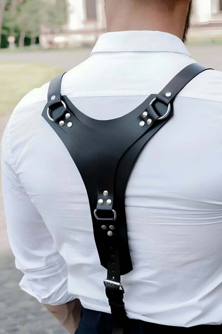 Men's Leather Back Belt, Stylish Shirt Harness - 1