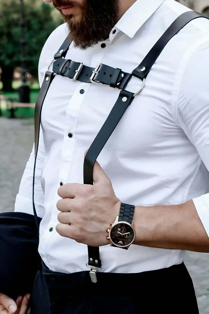 Men's Leather Back Belt, Stylish Shirt Harness - 4