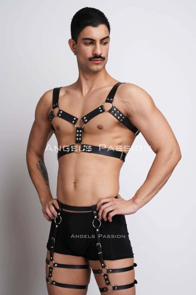 Men's Leather Chest and Leg Harness Set - 2