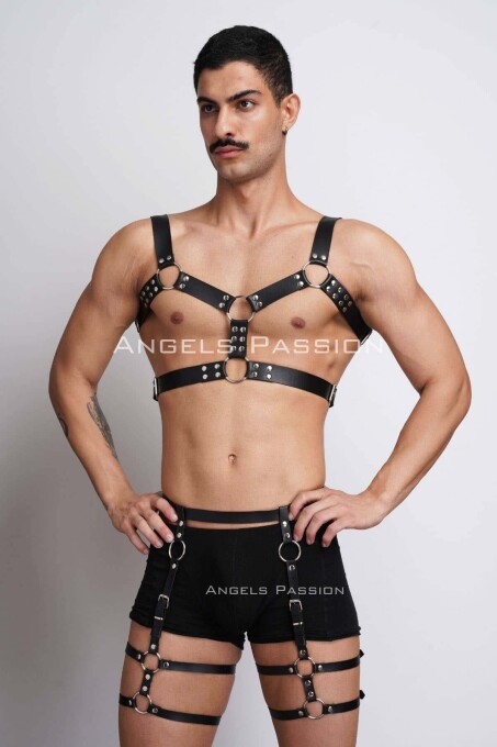 Men's Leather Chest and Leg Harness Set - 4