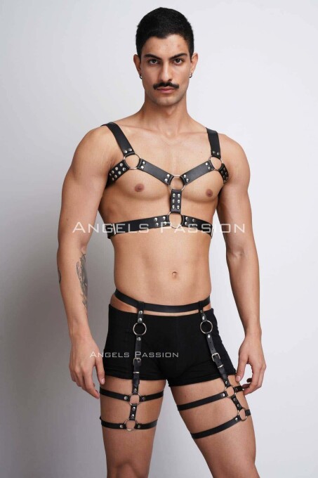 Men's Leather Chest and Leg Harness Set - 6