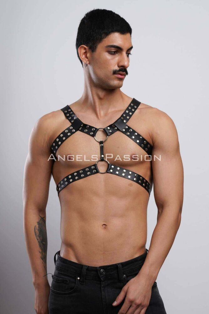 Men's Leather Chest Belt and Fancy Underwear - 1