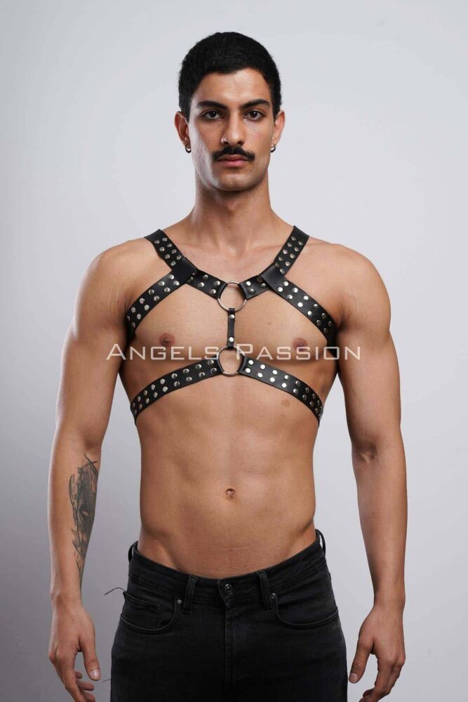 Men's Leather Chest Belt and Fancy Underwear - 2