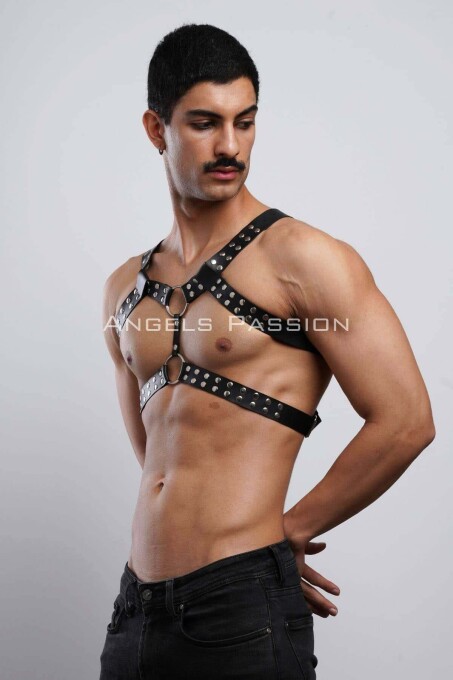 Men's Leather Chest Belt and Fancy Underwear - 3