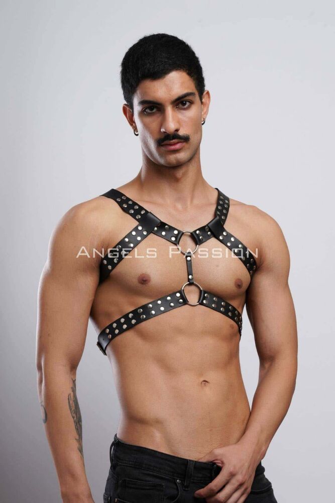 Men's Leather Chest Belt and Fancy Underwear - 4