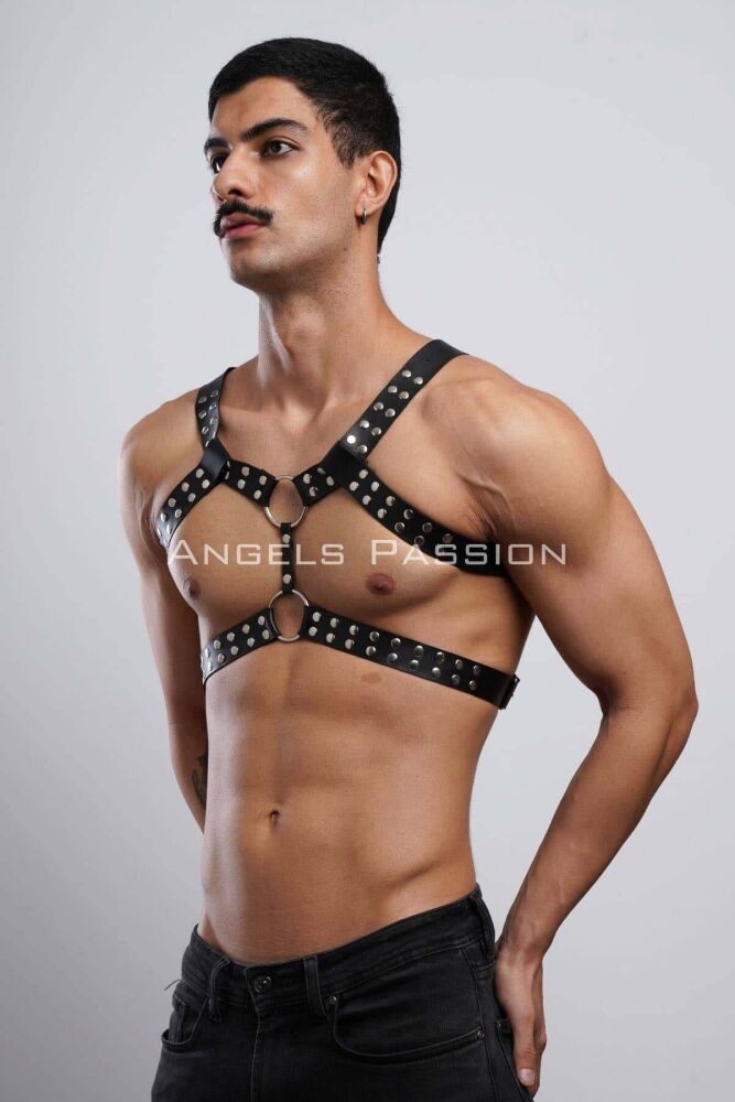 Men's Leather Chest Belt and Fancy Underwear - 5