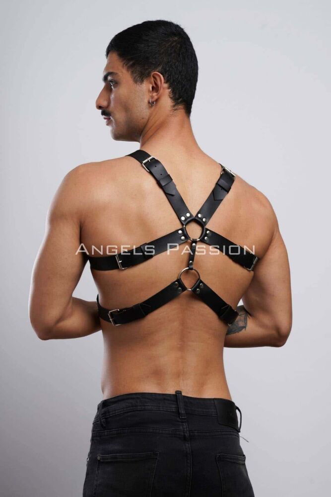 Men's Leather Chest Belt and Fancy Underwear - 6