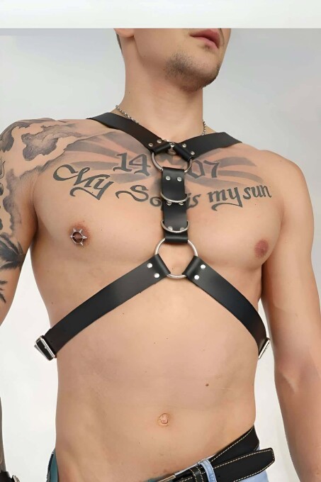 Men's Leather Chest Belt, Fancy Leather Accessory - 1