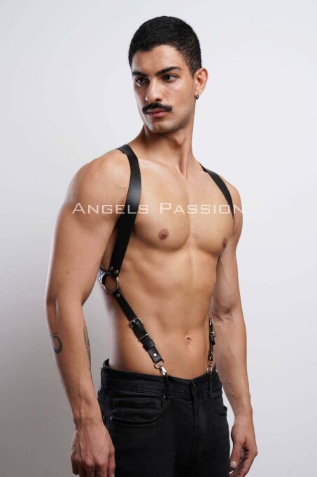 Men's Leather Chest Harness and Trouser Belt - 3