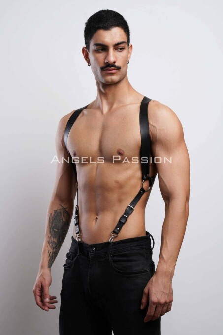 Men's Leather Chest Harness and Trouser Belt - 4