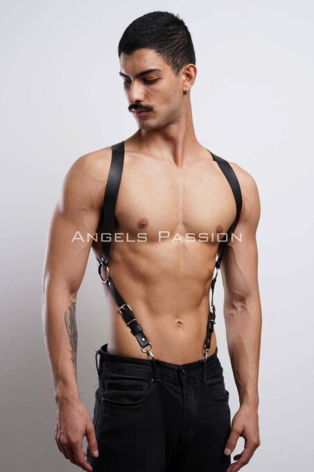 Men's Leather Chest Harness and Trouser Belt - 5