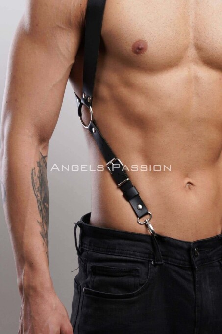 Men's Leather Chest Harness and Trouser Belt - 7