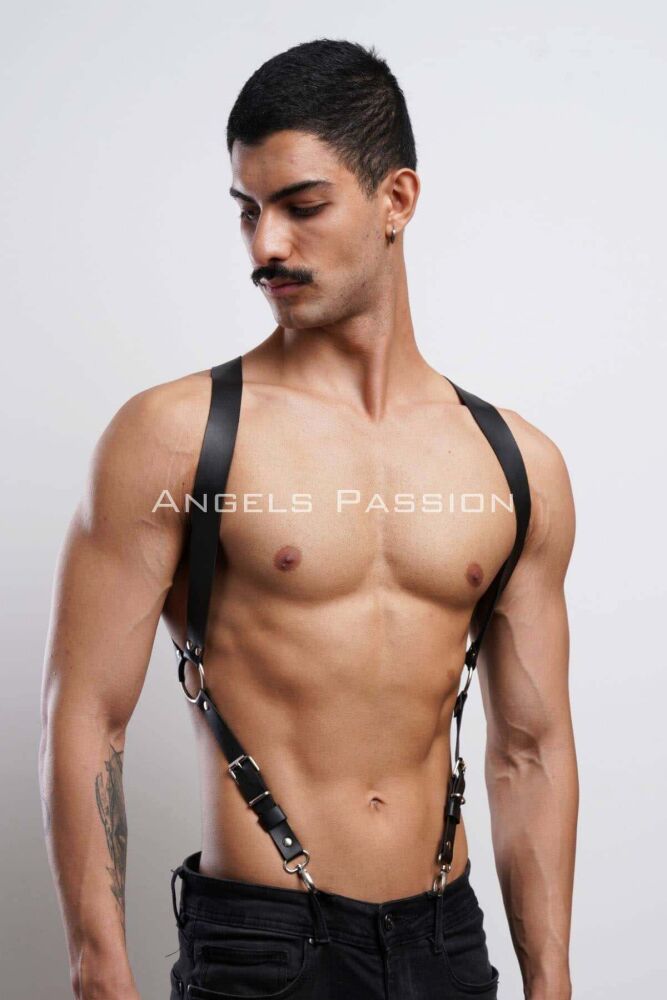 Men's Leather Chest Harness and Trouser Belt - 8