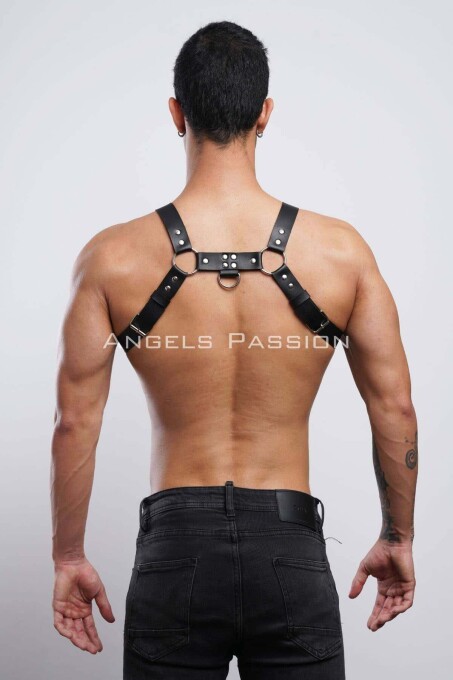 Men's Leather Chest Harness and Trouser Suspenders - 9