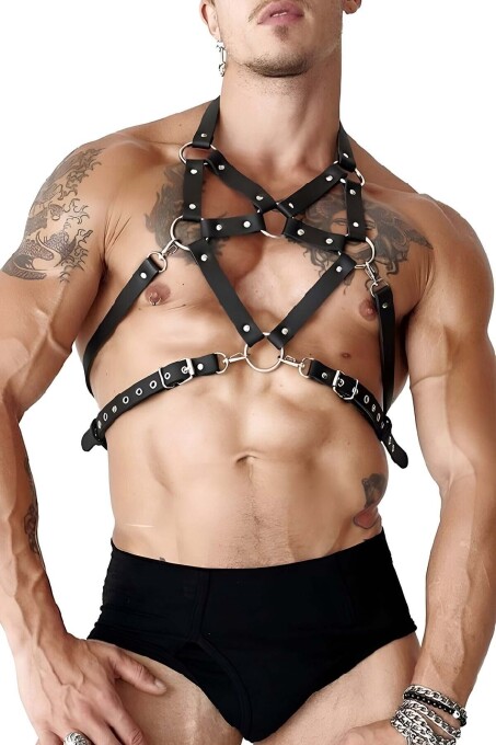 Men's Leather Chest Harness, Party Accessory - 1