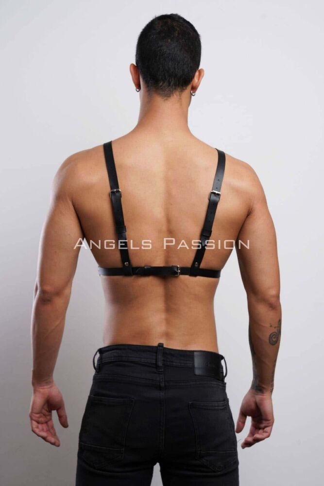 Men's Leather Chest Harness, Stylish T-Shirt Accessory - 8