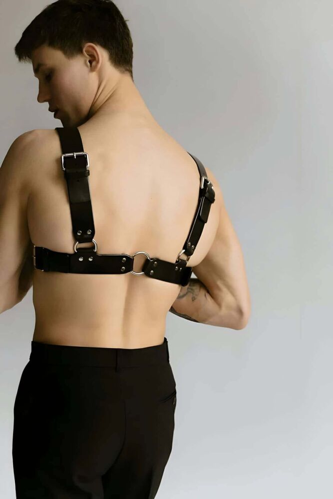 Men's Leather Chest Harness, Techno Party Accessory - 2