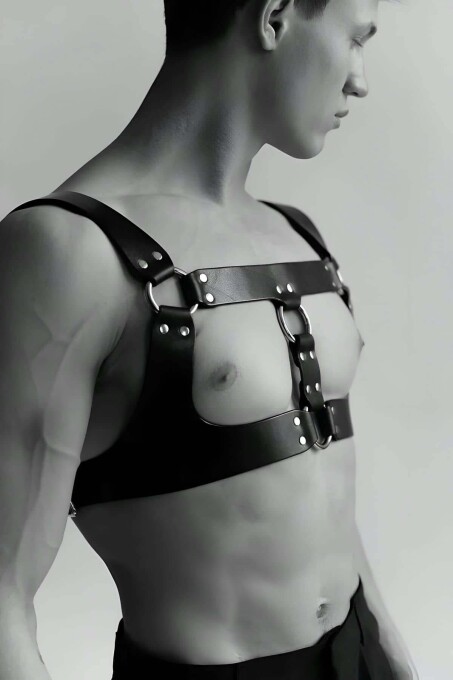 Men's Leather Chest Harness, Techno Party Accessory - 3