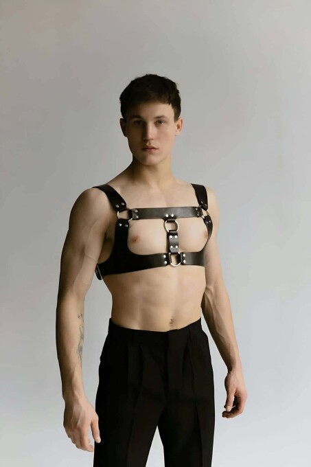 Men's Leather Chest Harness, Techno Party Accessory - 4