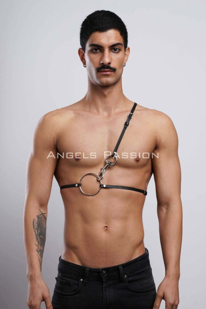 Men's Leather Chest Harness with Shoulder Belt - 1