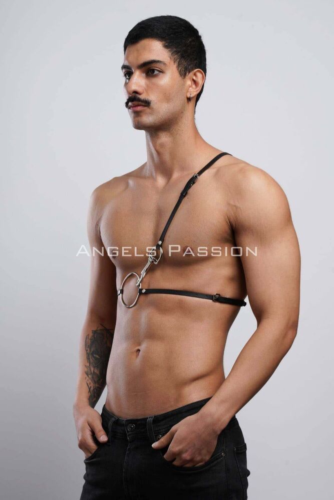 Men's Leather Chest Harness with Shoulder Belt - 3