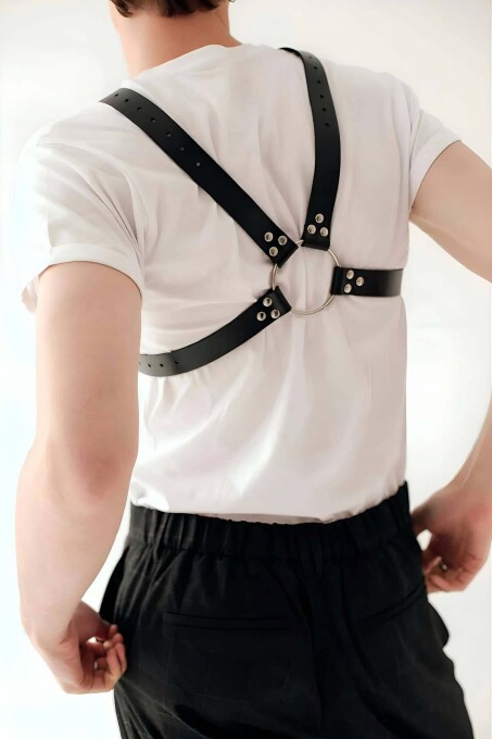 Men's Leather Chest Harness with Stylish Chain Detail - 4