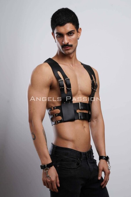 Men's Leather Club Wear with Cuffed Harness - 2