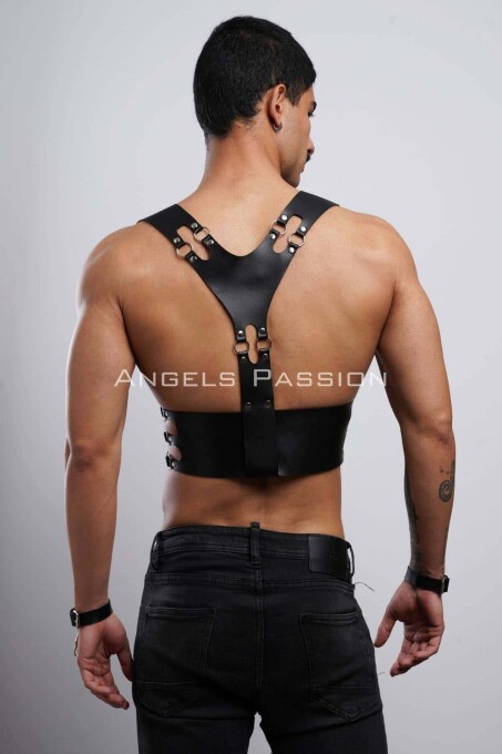 Men's Leather Club Wear with Cuffed Harness - 7