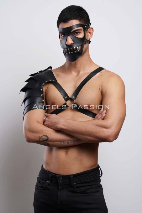 Men's Leather Cosplay Suit with Mask, Barbarian Costume - 2