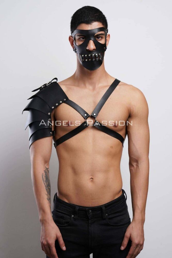 Men's Leather Cosplay Suit with Mask, Barbarian Costume - 3