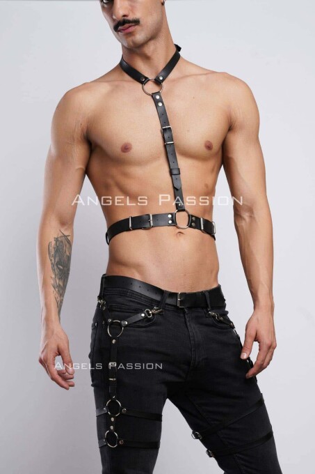 Men's Leather Garter and Chest Harness Set - 3
