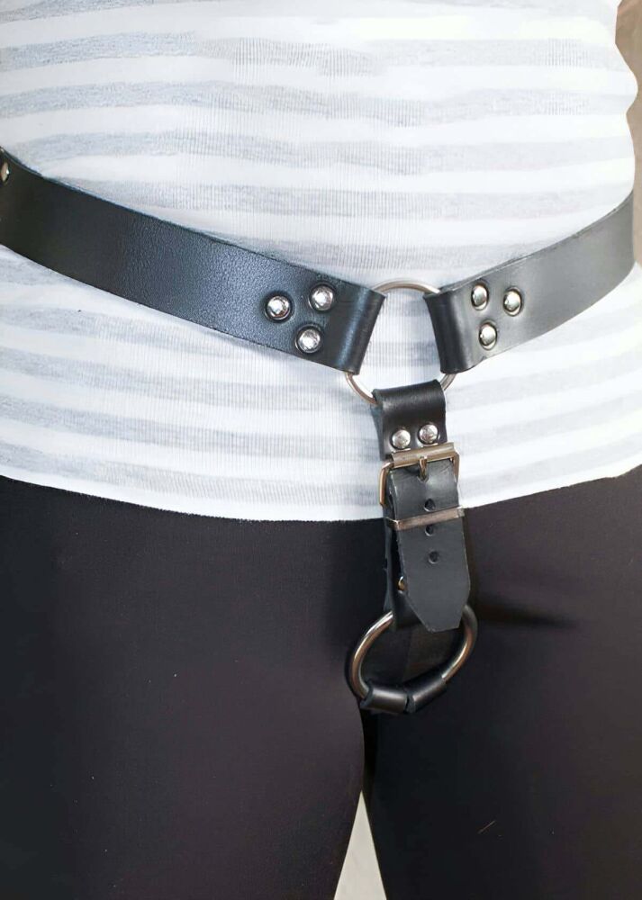 Men's Leather Harness for Private Area - 2