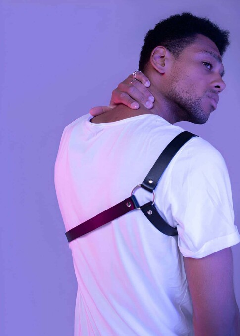 Men's Leather Harness with Cross Sleeve Detail - 3