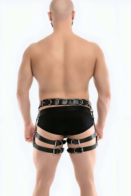 Men's Leather Harness with Waist and Leg Binding - 2