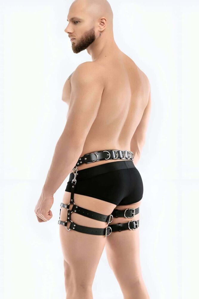 Men's Leather Harness with Waist and Leg Binding - 3