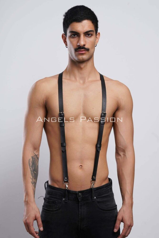 Men's Leather Trouser Belt and Suspenders - 2