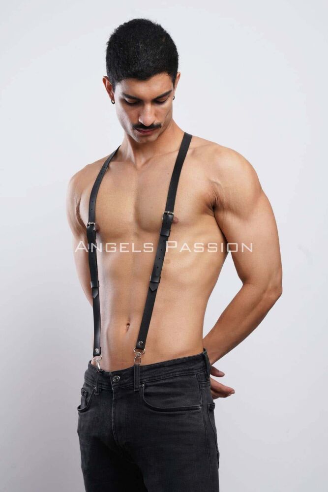 Men's Leather Trouser Belt and Suspenders - 3