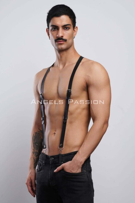 Men's Leather Trouser Belt and Suspenders - 4